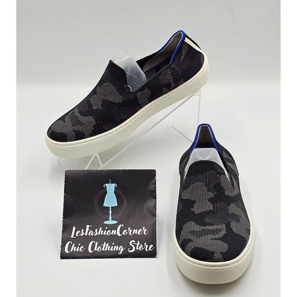 Rothy's Women's The Original Black & Gray Camo Fabric Slip On Sneakers Sz 6 2227 - Picture 1 of 16